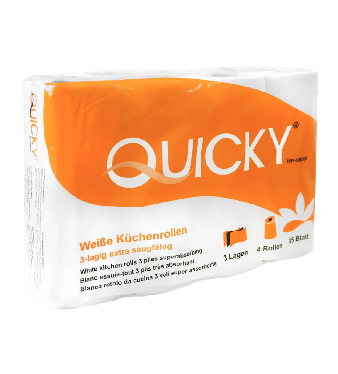 Küchenrolle, 3-lagig, 45 Blatt, Zellstoff weiss, 12 x 4 Rollen