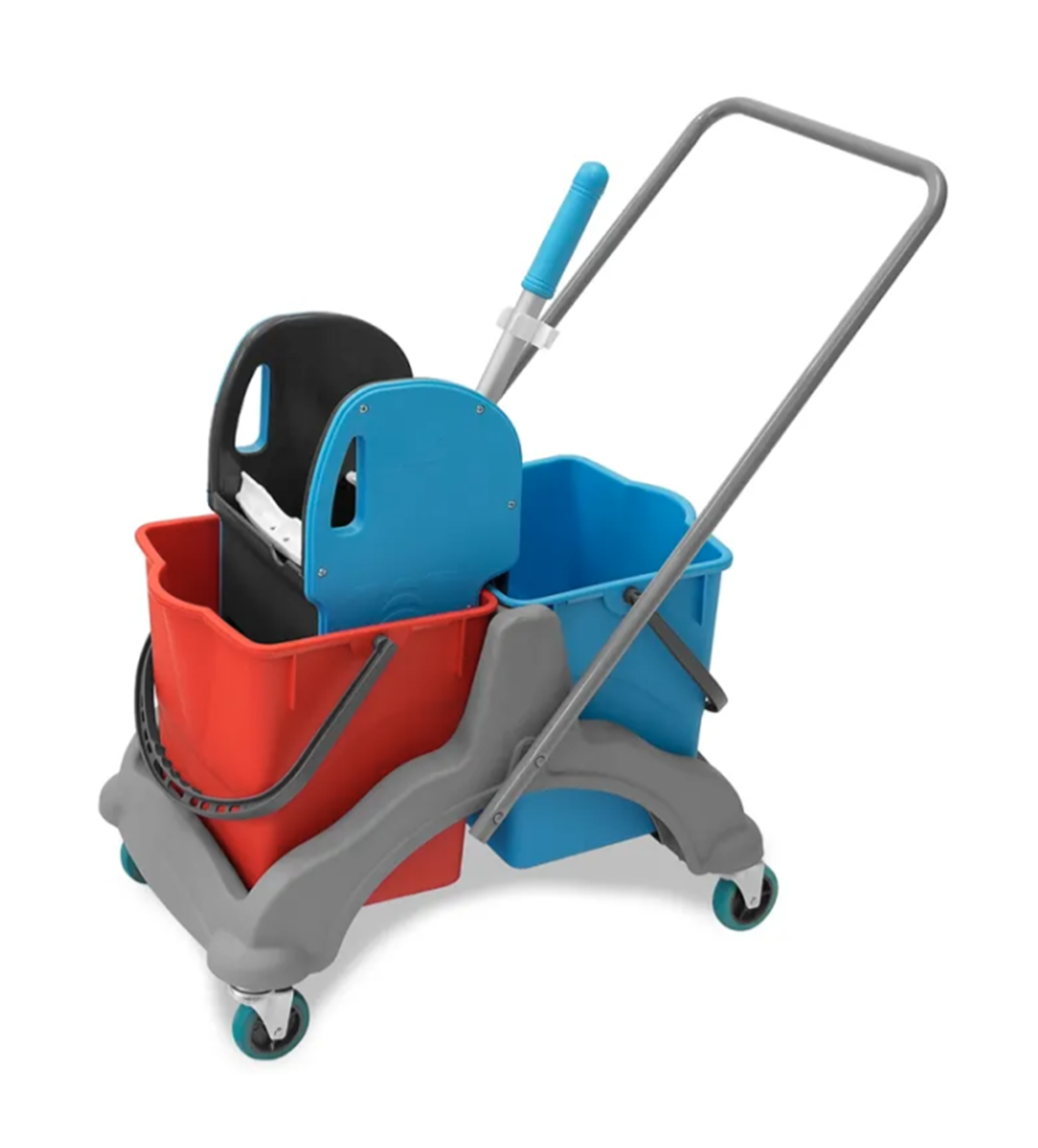 Doppelfahrwagen mit 2 x 25 l Eimer und Kunststoffpresse 