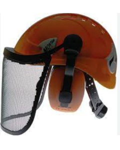 Waldarbeiterschutzhelm-Kombination, mit Gesichtsschutzgitter /Gehörschutz,orange