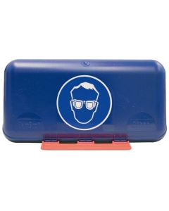 Aufbewahrungsbox für Schutzbrillen, blau, Kippdeckel. 236x120x120 mm.