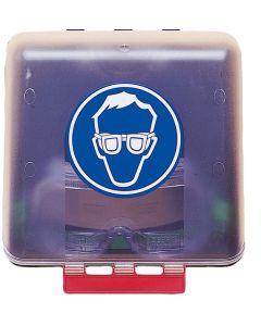 Aufbewahrungsbox für Schutzbrillen. Kippdeckel transparent, 235×225×125 mm.