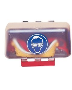 Aufbewahrungsbox für Schutzbrillen, transparent, Kippdeckel. 195x95x90 mm.