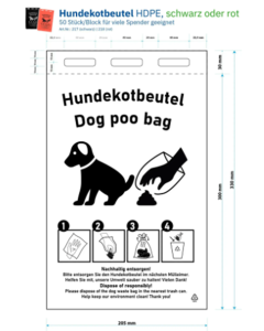HDPE Hundekotbeutel, rot, mit schwarzem Druck
