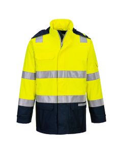 FR605 - Bizflame Regen+ leichte Warnschutz Jacke Lichtbogen Schutz-Gelb / Marine-S